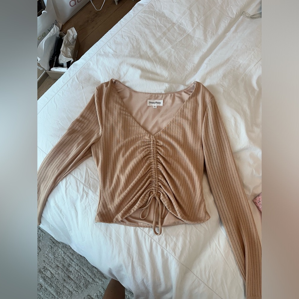 Privacy please rouched top in tan. Size small!